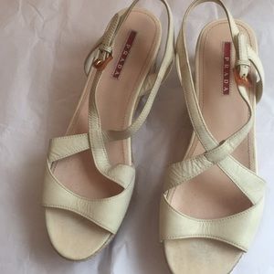 Prada wedge ivory sandals , size 10